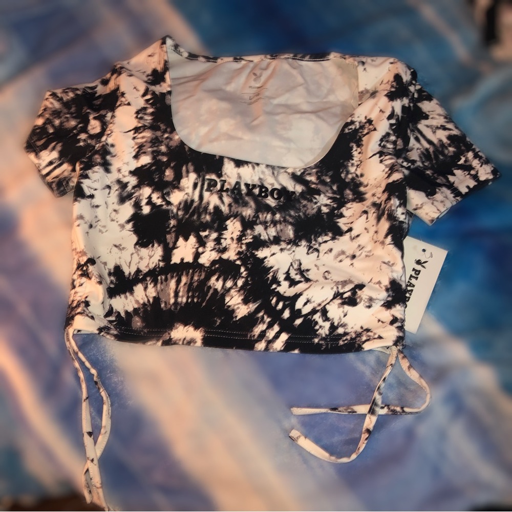PLAYBOY TIEDYE Square-neck Cop Top with adjustable ties on each side Size l